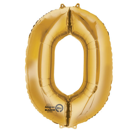 Folieballong, siffra 0 guld 86 cm