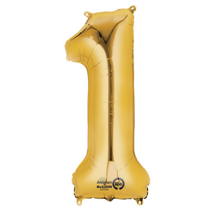 Folieballong, siffra 1 guld 86 cm