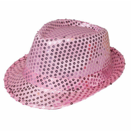 Glitterhatt, fedora rosa