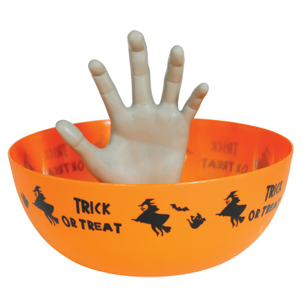 Godisskl med hand, trick or treat orange 25 cm